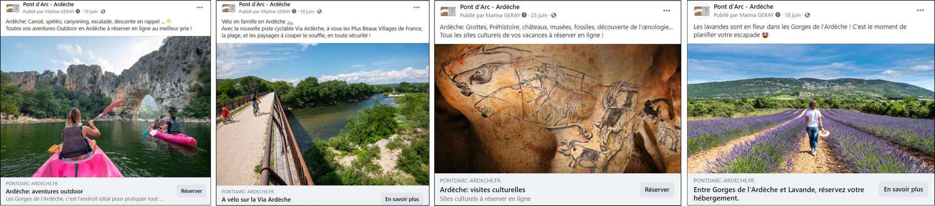 Campagnes segmentées Facebook Office de Tourisme Pont d'Arc - Ardèche